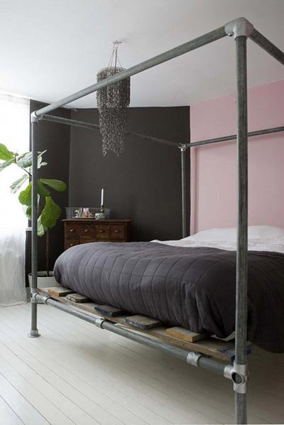 gray and pink bedroom