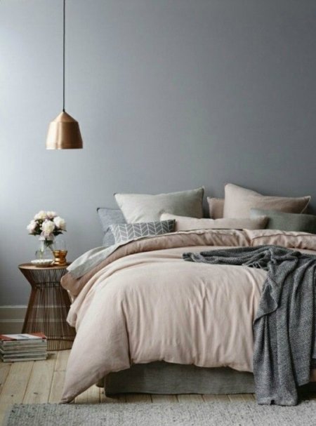 grey and pink bedroom